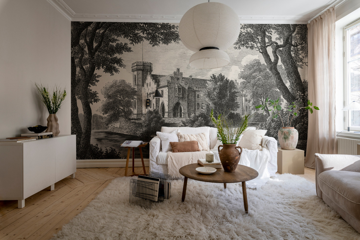 Rebel Walls Mural Swan Pond Vintage Wandtapete aus Vlies in Grau und Schwarz - Bild 2