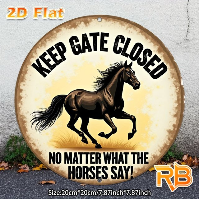 Potdemiel Vintage Metallschild Horse & Keep Gate Closed Rustikale Bauernhaus-Wanddekoration B/H: 20 x 20 cm - Bild 1
