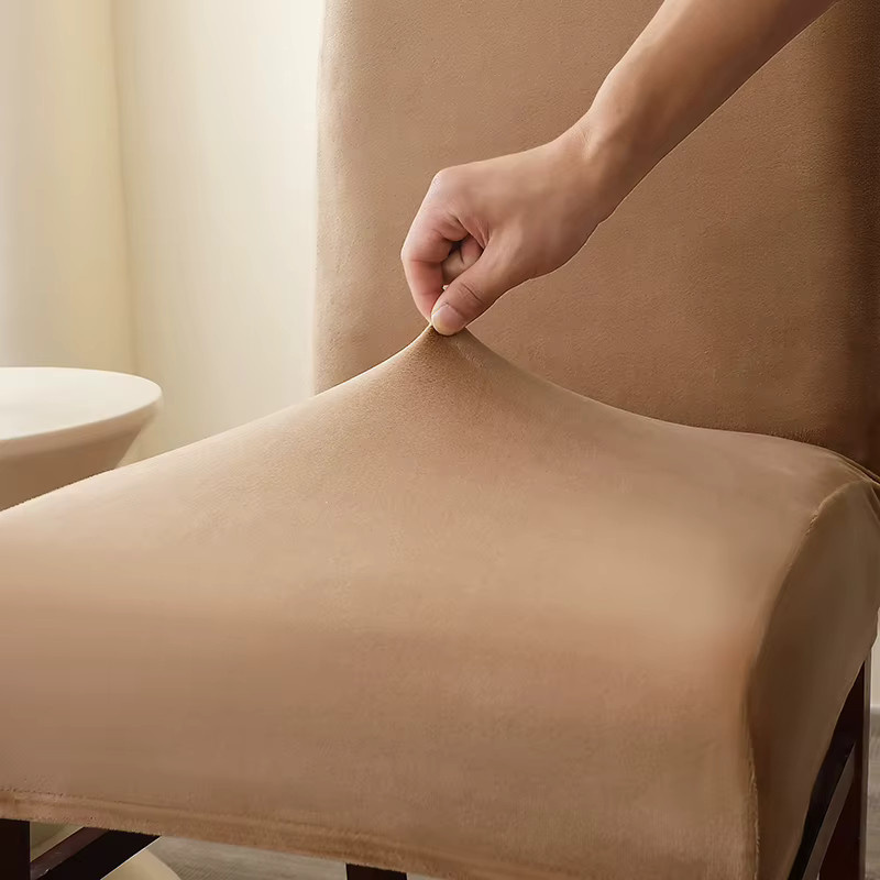 Yupartex Esszimmerstuhlbezüge aus weichem Samt in Beige, elastische Stuhlhussen mit hoher Rückenlehne für Zuhause, Hotel und Büro - Bild 2