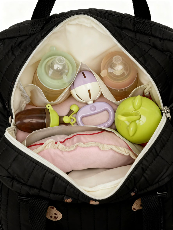 Universelle Kinderwagen-Organizer-Tasche mit Stickerei in Schwarz als Wickeltasche und Mama-Tasche für Reisekinderwagen - Bild 3