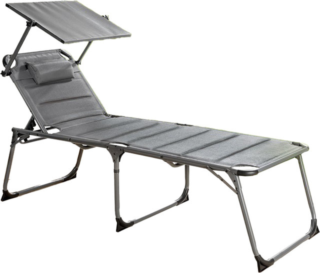 Solax-Sunshine Komfort-Sonnenliege aus Aluminium mit gepolsterter Auflage, Sonnenverdeck und verstellbarer Kopfstütze, Anthrazit, B/T/H: 193 x 67 x 32 cm - Bild 1