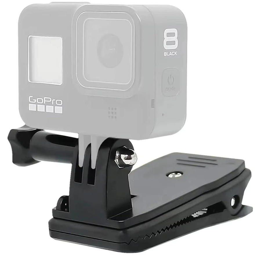 360 Grad Rotations Rucksack Gurt Halterung mit Clip für GoPro Hero 11 12 13, DJI Osmo Action 5 Pro 4 und Insta360, Schwarz - Bild 4