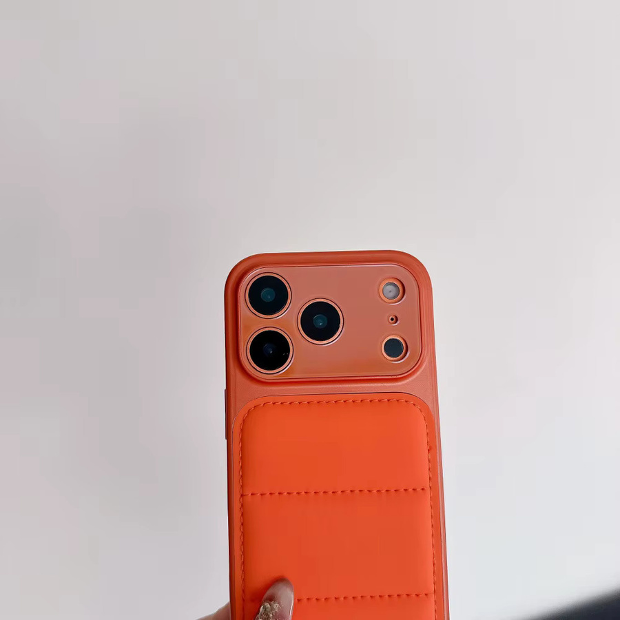 Stoßfeste Daunenjacken-Airbag-Schutzhülle für Apple iPhone 17 Air 16 15 14 13 Pro Max in Weiß und Orange - Bild 2