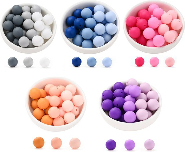 60 Stück farbige Silikonperlen in Lebensmittelqualität für DIY Babyspielzeug, Schnullerclips und Halsketten, Mehrfarbig - Bild 1