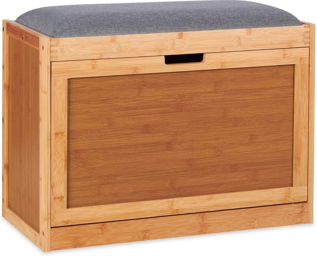 Relaxdays Schuhbank aus Bambus in Grau mit Leinenoptik, B/T/H: 63 x 49 x 29,5 cm - Bild 1