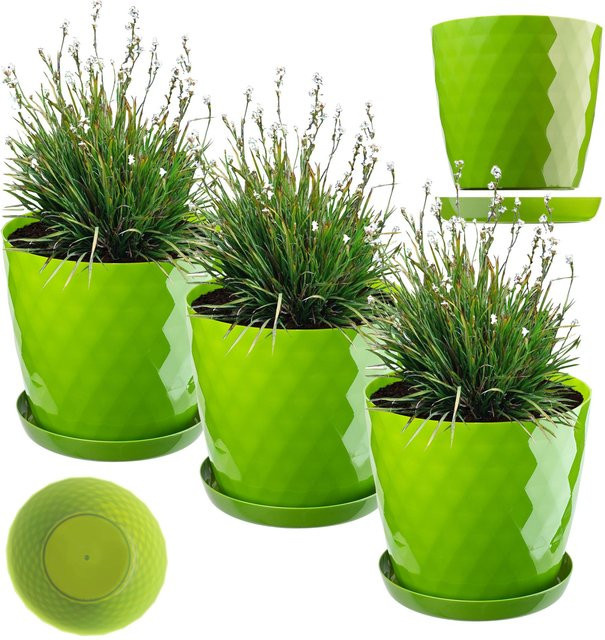KADAX Blumentopf Set mit Untersetzer, Grün, 3 Stück, Durchmesser: 16 cm - Bild 1