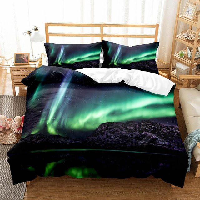 Bettwäscheset Nordlichter Naturlandschaft von Your Warm Home, Bunter Himmelsausblick, Material Mikrofaser Polyester, Mehrfarbig, B/H: 135 x 200 cm - Bild 1