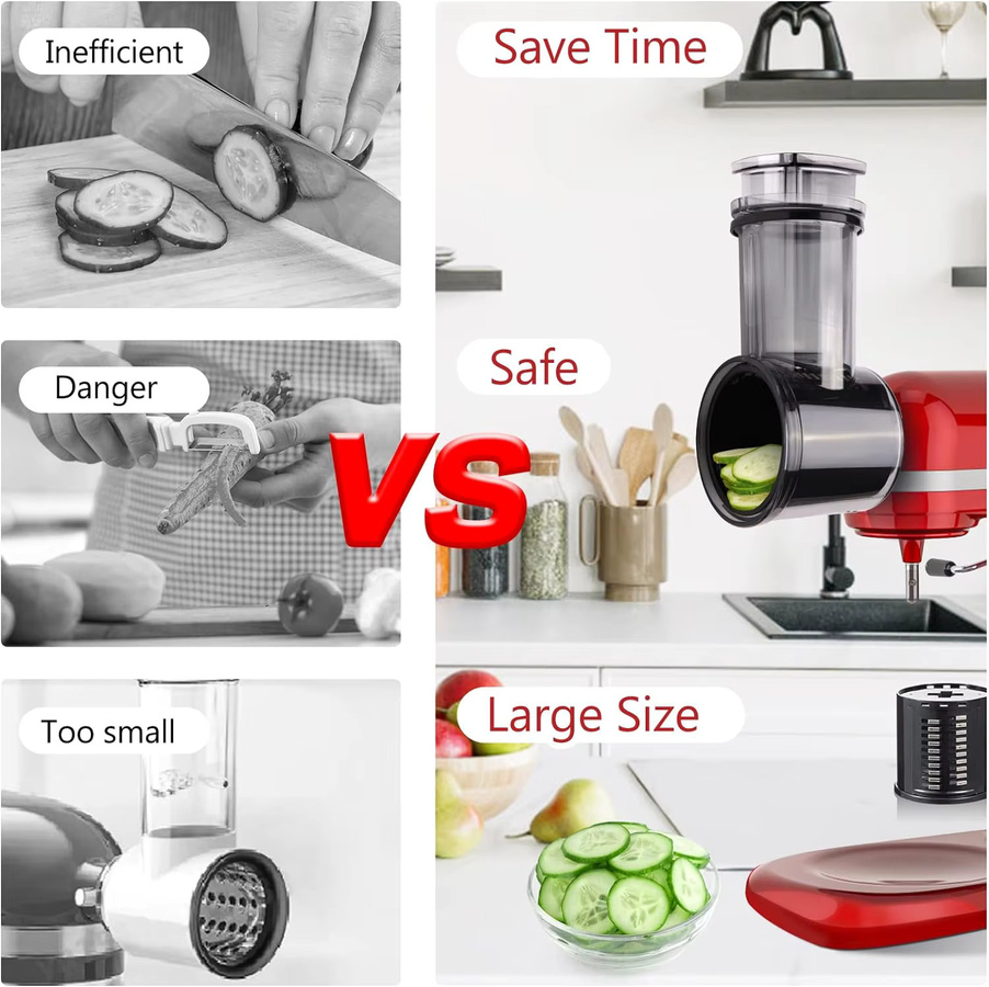 KitchenAid Slicer Shredder Aufsatz in Schwarz mit 5 Klingen als Käsereibe und Gemüseschneider für deinen Küchenmaschinen-Mixer - Bild 2