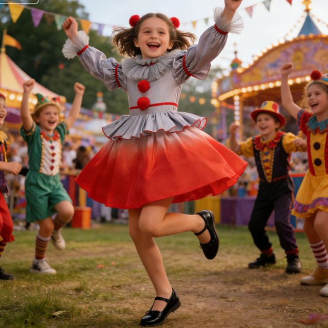 keaiyouhuo Scary Joker Clown Prinzessin Kleid, Mädchen, Grau, Textil - Bild 1
