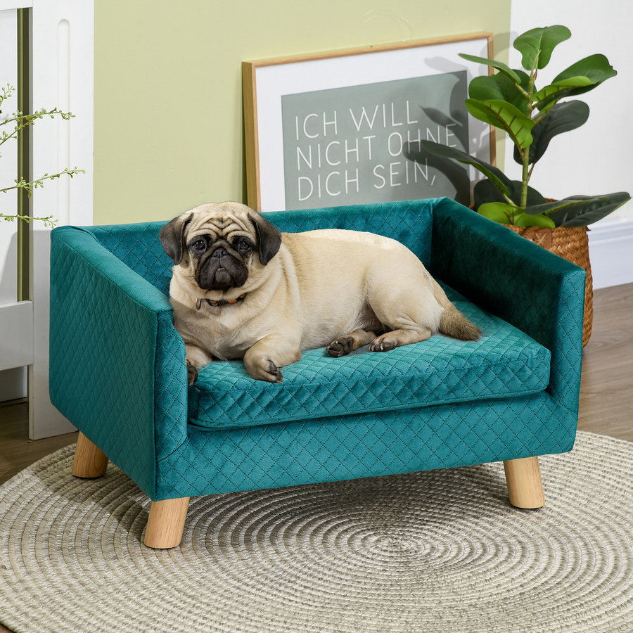 PawHut Hundesofa aus Samt mit Rückenlehne und Holzbeinen in Blau, B/T/H: 64 x 45 x 36 cm - Bild 2
