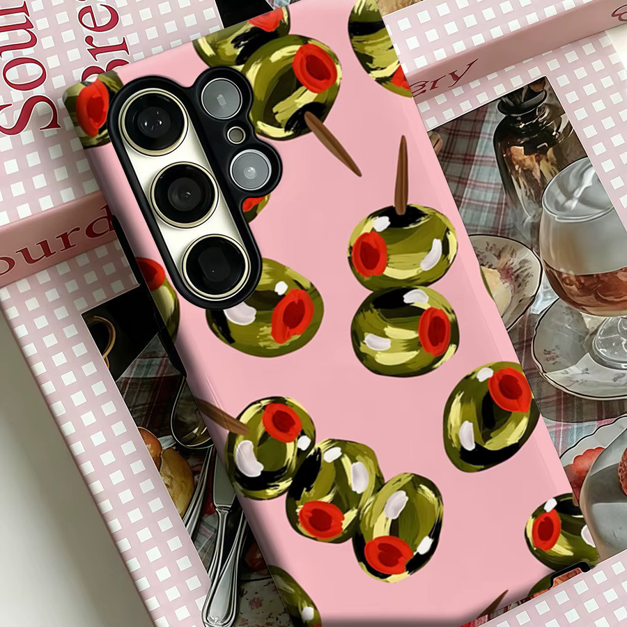 Olive Pin Pop Handyhülle für Samsung Galaxy S25 Ultra, S24, S23 Ultra und S23 Plus, stoßfeste Doppelschicht Rückabdeckung in Grün und Pink - Bild 4
