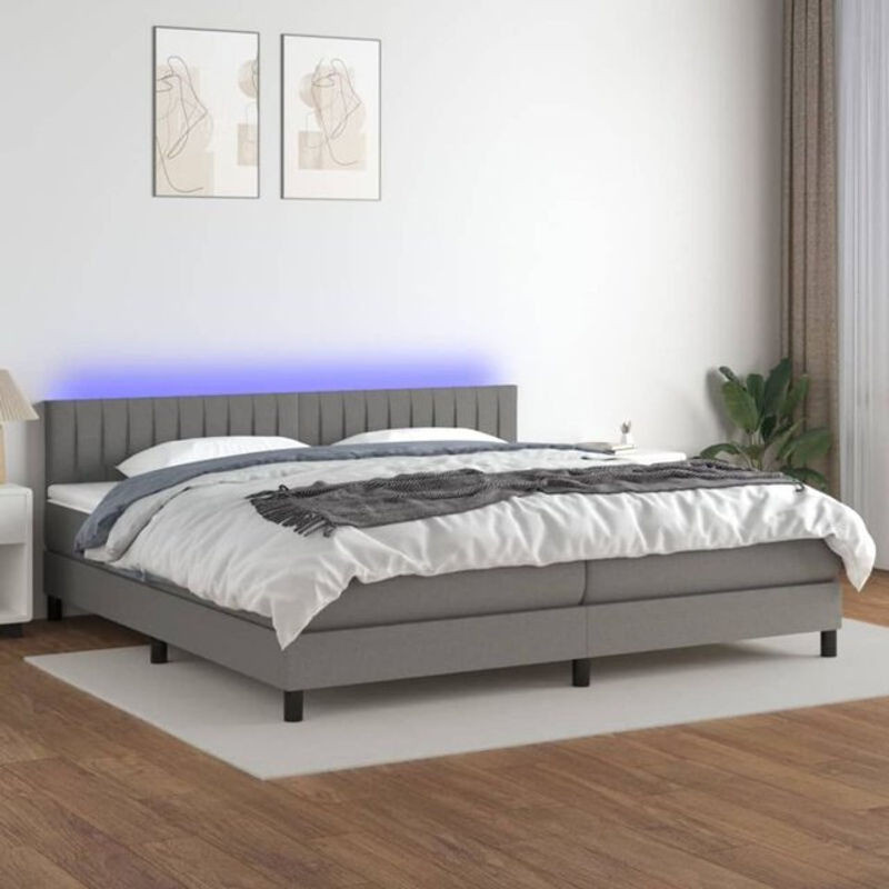 vidaxl Boxspringbett mit Matratze und LED in Anthrazit Grau aus Stoff, B/T/H: 200 x 200 x 78 cm - Bild 1