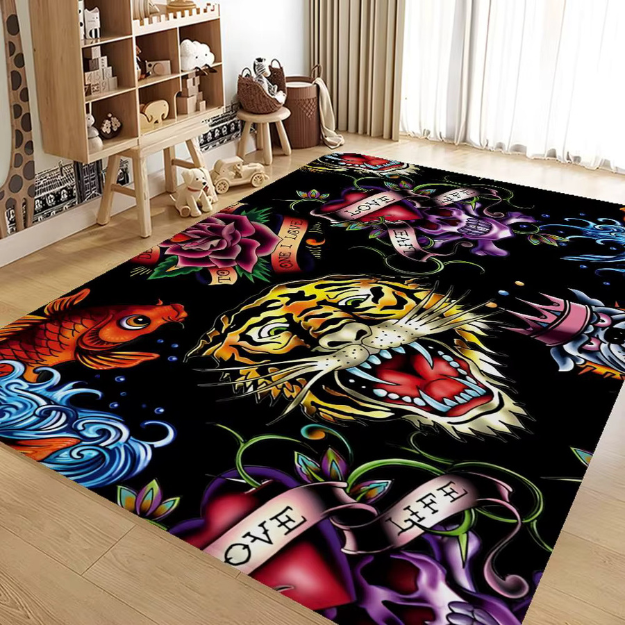 Potdemiel Teppich im nordischen Stil mit Tiger-Motiv, Multicolor, ideal als Fußmatte für Badezimmer, Toilette oder Schlafzimmer - Bild 2