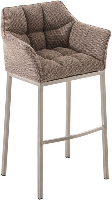 DELUKE Barhocker GIBEL mit Lehne in Terrabraun und Silber, Stoff und Metall, B/T/H: 64 x 48 x 110 cm - Bild 1