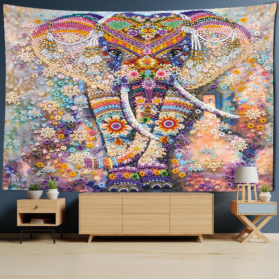 Abstrakter Elefant Wandteppich im Boho-Stil von Binchi Outdoor Equipment, bunt, Breite: 95 cm, Höhe: 70 cm - Bild 3