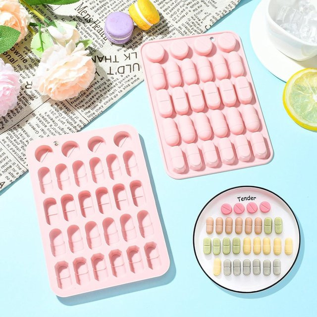 VERIDIAN Silikonform für 3D Pillen in Pink, 28-Loch Backform für Fondant, Schokolade und Süßigkeiten zur Kuchen Dekoration - Bild 1