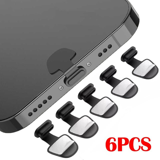 Silikon Staubschutz Abdeckung für USB Typ C Ladeport in Schwarz, 2/4/6er Set für iPhone, Xiaomi und Samsung - Bild 1