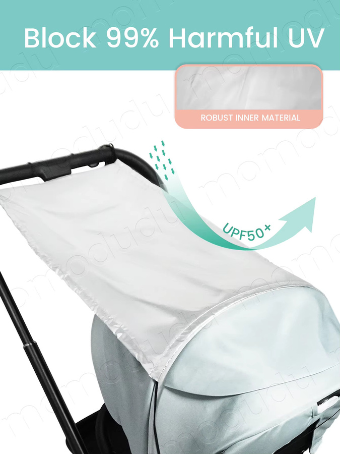 momo&dudu Universeller Kinderwagen-Sonnenschutz in Silber mit UV-Schutz, Mückenschutz sowie Wind- und Wasserdichtigkeit - Bild 4