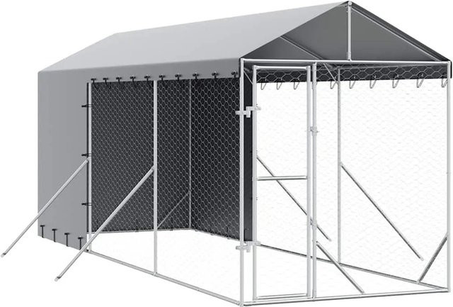 vidaXL Outdoor-Hundezwinger aus verzinktem Stahl mit Dach in Silber, B/T/H: 6 x 2 x 2,5 m - Bild 1