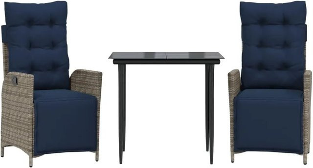 vidaXL 3-teilige Garten-Essgruppe aus Poly Rattan mit Kissen und Glastisch in Grau - Bild 1