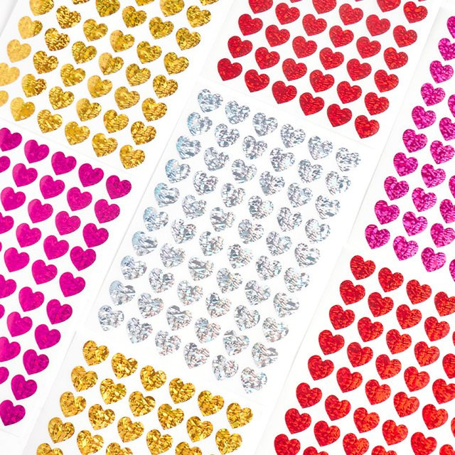 10 Blatt glitzernde Herz-Aufkleber in Rotgold und Silber für DIY-Dekorationen und Kinder - Bild 1