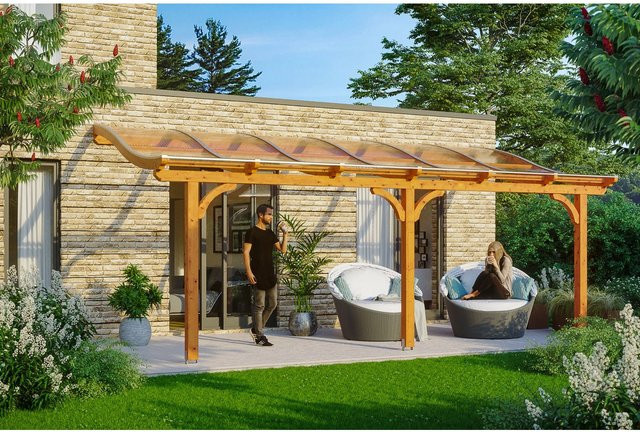 Skanholz Terrassenüberdachung Venezia aus Leimholz in Eiche hell mit Polycarbonat-Dach, B/T/H: 648 x 389 cm - Bild 1