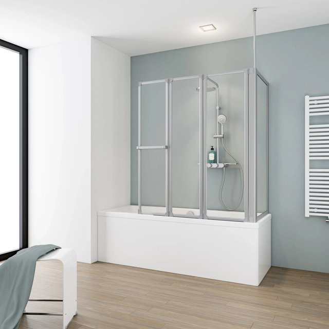 Schulte Badewannenaufsatz 4-teilig mit Seitenwand aus Kunstglas in Silber - Bild 1