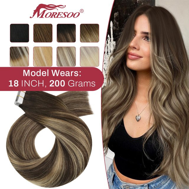 Moresoo Tape-in-Echthaarverlängerungen, 10 Stück, blond, glatt, 35,6–61 cm - Bild 1