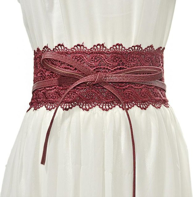 Breiter Taillengürtel Leder, Spitze, wein rot, Damen, 175 cm - Bild 1