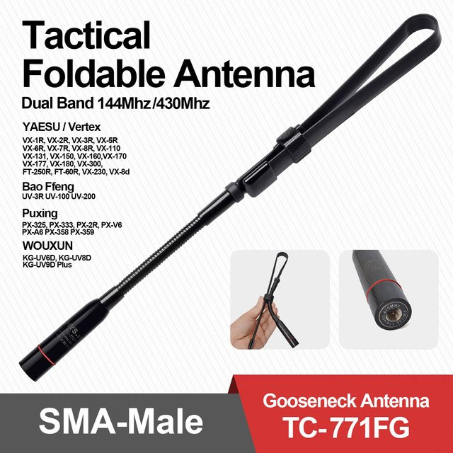 YNIBST Dualband-Schwanenhals-Taktische-Antenne 144/430 MHz mit SMA-Stecker in Schwarz für YAESU VX-1R, VX-2R, VX-3R und Baofeng BF UV3R - Bild 1