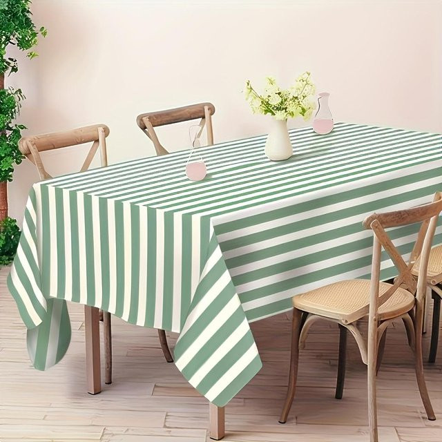 Rechteckige Polyester-Tischdecke von JMG Household Supplies mit grün-weißem Streifenmuster, B/T: 145 x 200 cm - Bild 1