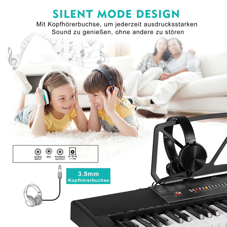 MUSTAR Digitales Klavier Keyboard mit 61 Tasten und Leuchttasten in Schwarz für Anfänger mit intelligenter Lernfunktion - Bild 5