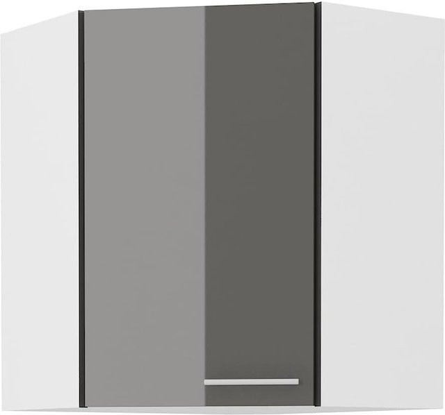 Eckhängeschrank Lara für deine Küche in Grau Glanz und Weiß Matt mit 2 Einlegeböden, B/T/H: 60 x 60 x 60 cm - Bild 1