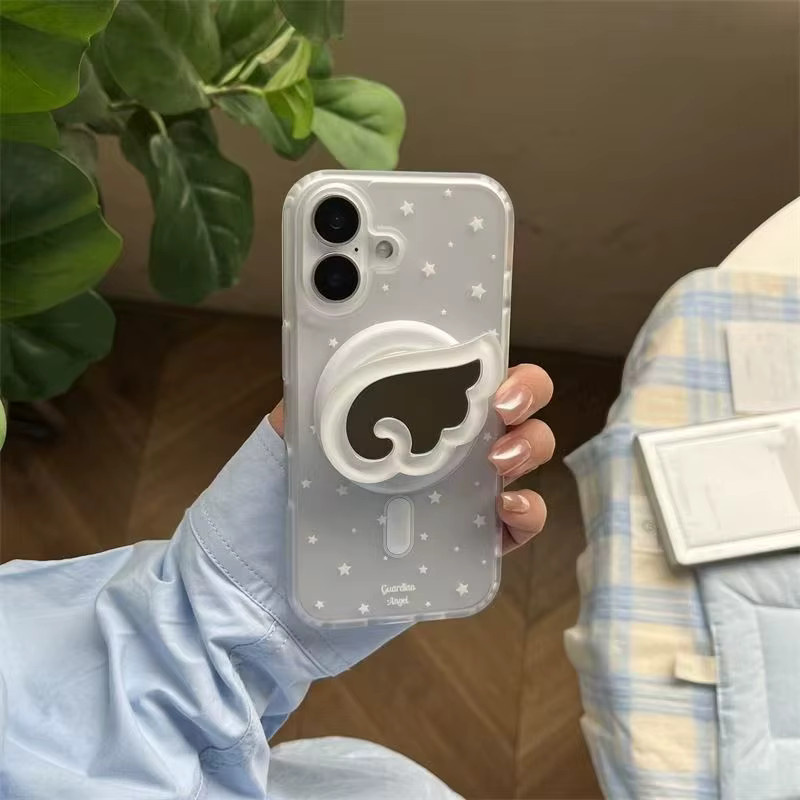 Magnetischer 3D-Flügel Make-up-Spiegel und Griptok-Halter für MagSafe, weißer Telefon-Fingerring-Ständer für iPhone 17, 16, 15, 14, 13 - Bild 6