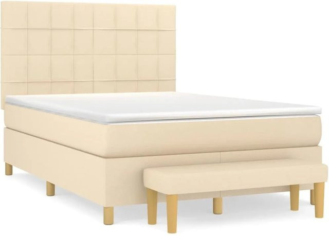 vidaXL Boxspringbett mit Matratze Hybrid-Design in Creme und Beige, B/T/H: 200 x 140 x 45 cm - Bild 1