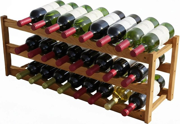 Relaxdays Weinregal Walnuss Natur für 24 Flaschen, B/T/H: 28 x 21 x 78 cm