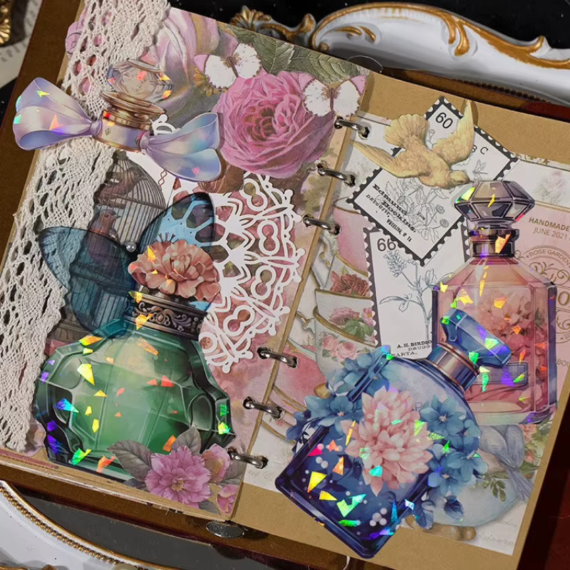 10 Blatt holografische Muschel und Glasflaschen Aufkleber mit Laser-Effekt in Multicolour für dein DIY-Tagebuch und Sammelalbum - Bild 2