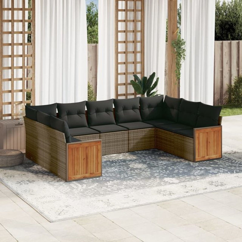 Vidaxl Gartenmöbel-Set aus Polyrattan mit Kissen, 9-teilig, Grau/Schwarz, Modernes Design - Bild 1