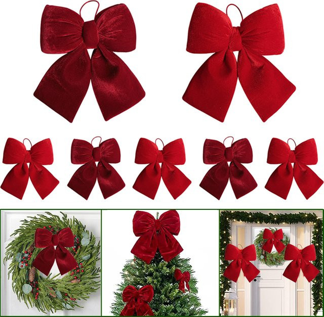 EsenTroye Weihnachtsbaum Ornamente aus rotem Samt als hängende Dekoration für Kranz, Treppengeländer und Home Decoration - Bild 1
