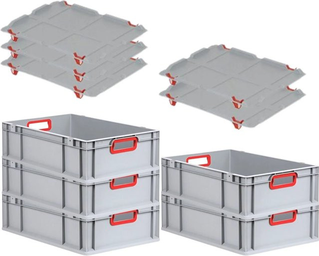 PROREGAL Spar Set 5x Eurobox Nextgen Color mit Auflagedeckel und Schiebeschnappverschlüssen, Farbe Rot, H x B x T: 17 x 40 x 60 cm, glatter Boden - Bild 1