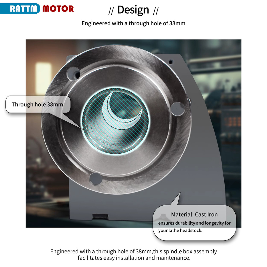 RATTMMOTOR Doppelseitige Welle 125 mm Spindelkastenbaugruppe mit 38 mm Durchgangsloch für WM210 CD-210V MX-210V Drehmaschinen - Bild 4