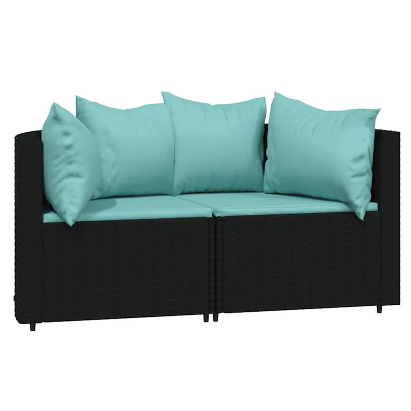 Vidaxl Ecksofa-Module aus Polyrattan mit Kissen, 2 Stück, Schwarz und Türkis, Modernes Design - Bild 5