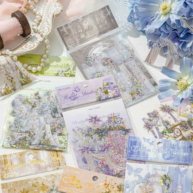 Wunderland Garten Landschaft Aufkleber Set aus silbernem PET-Material mit Eis Kristall Effekt für DIY Tagebuch und Scrapbooking, 20 Blatt - Bild 1