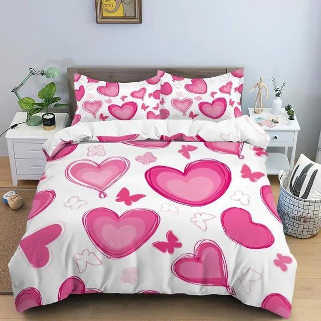 Bettwäsche-Set Your Warm Home mit Liebesherz und Karomuster in Weiß, bestehend aus Bettbezug und Kissenbezügen, B/T/H: 200 x 200 cm und 70 x 133 cm - Bild 1