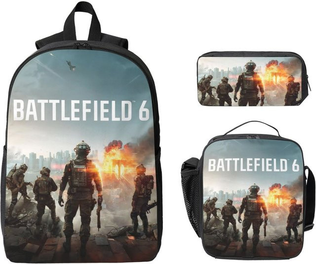 Fancy Style Studio Battlefield 6 Schulranzen-Set für Kinder mit Federmäppchen und Brotdose, 3-teilig, Mehrfarbig - Bild 1