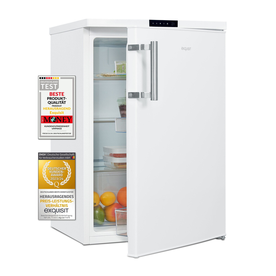 Exquisit KS516-V-HE-011D Vollraumkühlschrank in Weiss mit reversiblem Türanschlag und LED-Innenbeleuchtung, B/T/H: 57,5 x 66,0 x 134,0 cm - Bild 1