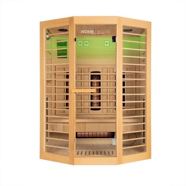 Home Deluxe Redsun XL Deluxe Infrarotkabine aus Tannenholz für 3 Personen mit Fronteinstieg und Vollspektrumstrahlern in Beige und Natur - Bild 1