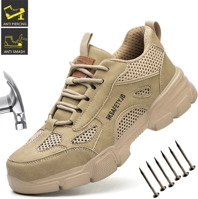Kankeirr Atmungsaktive Sicherheitsschuhe für Damen und Herren, leichte Anti-Punktion Arbeitsstiefel in Schwarz und Beige, EN ISO 20345 - Bild 1