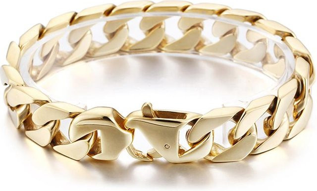 TrustyLan Herrenarmband Miami Curb Cuban Chain, Edelstahl, Gold, 19,5 cm - Bild 1