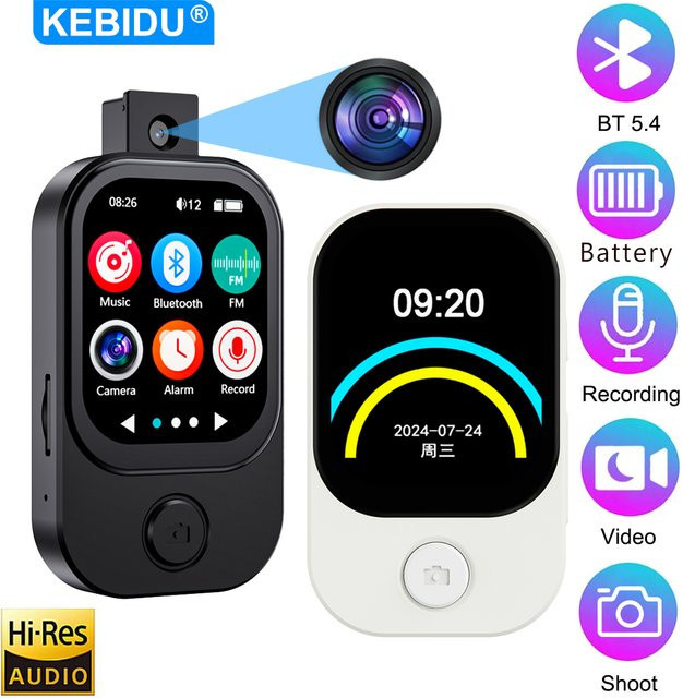 KEBIDU Tragbarer MP4 MP3 Player mit Bluetooth 5.4, HiFi-Sound, Kamera, FM-Radio und Sprachaufnahme in Schwarz - Bild 1